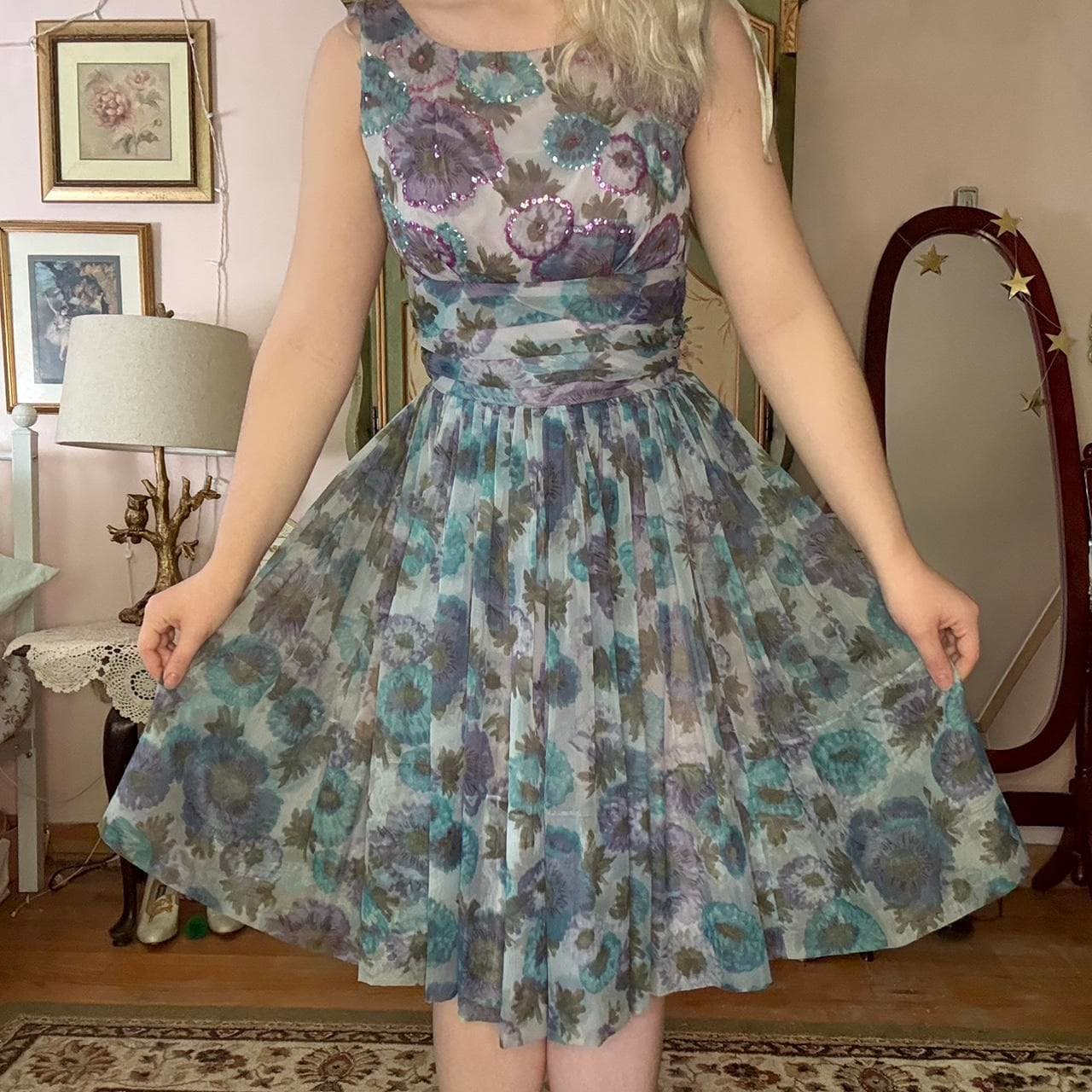1950s sequin water color dress, view 2