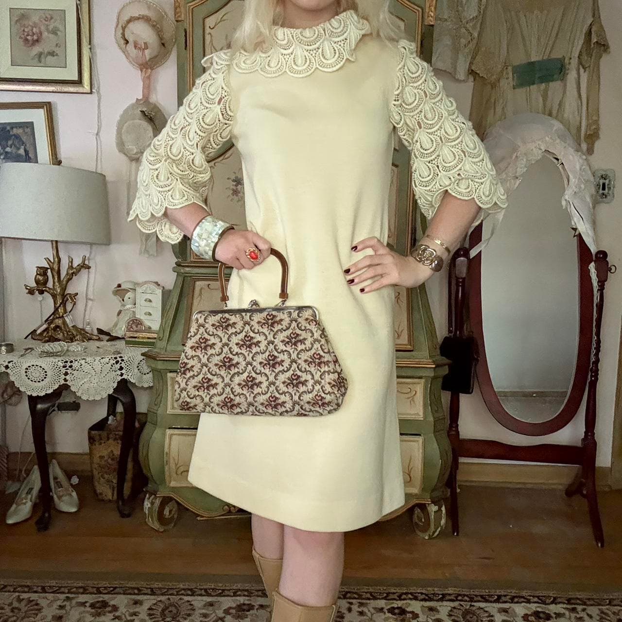 1960s cream knit dress