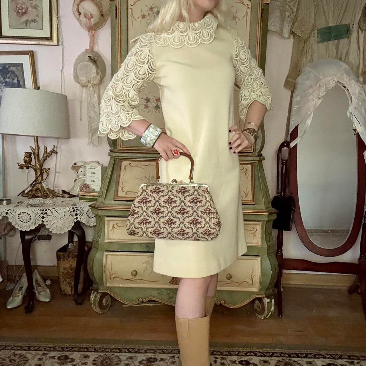 1960s cream knit dress, view 3