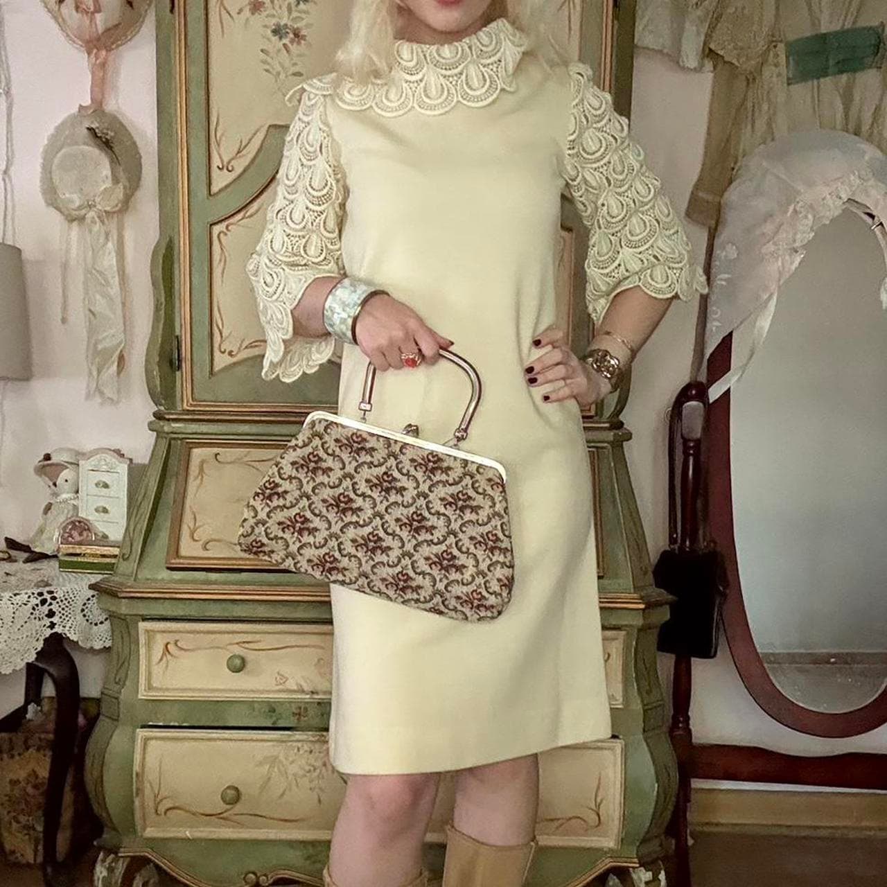 1960s cream knit dress, view 5