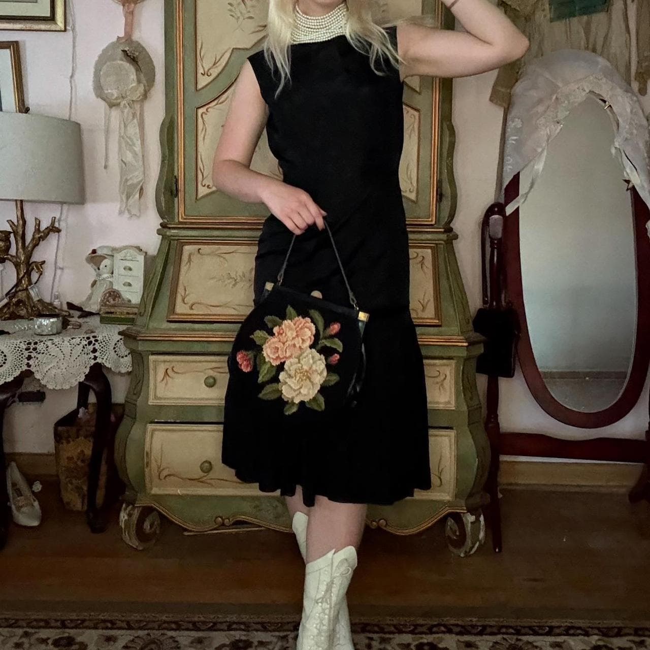 1960s black sleeveless cocktail midi dress with drop waist