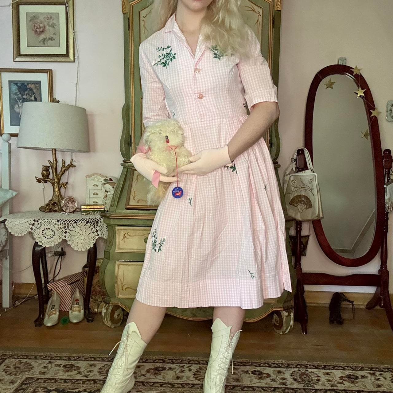 1950s gingham shirt dress