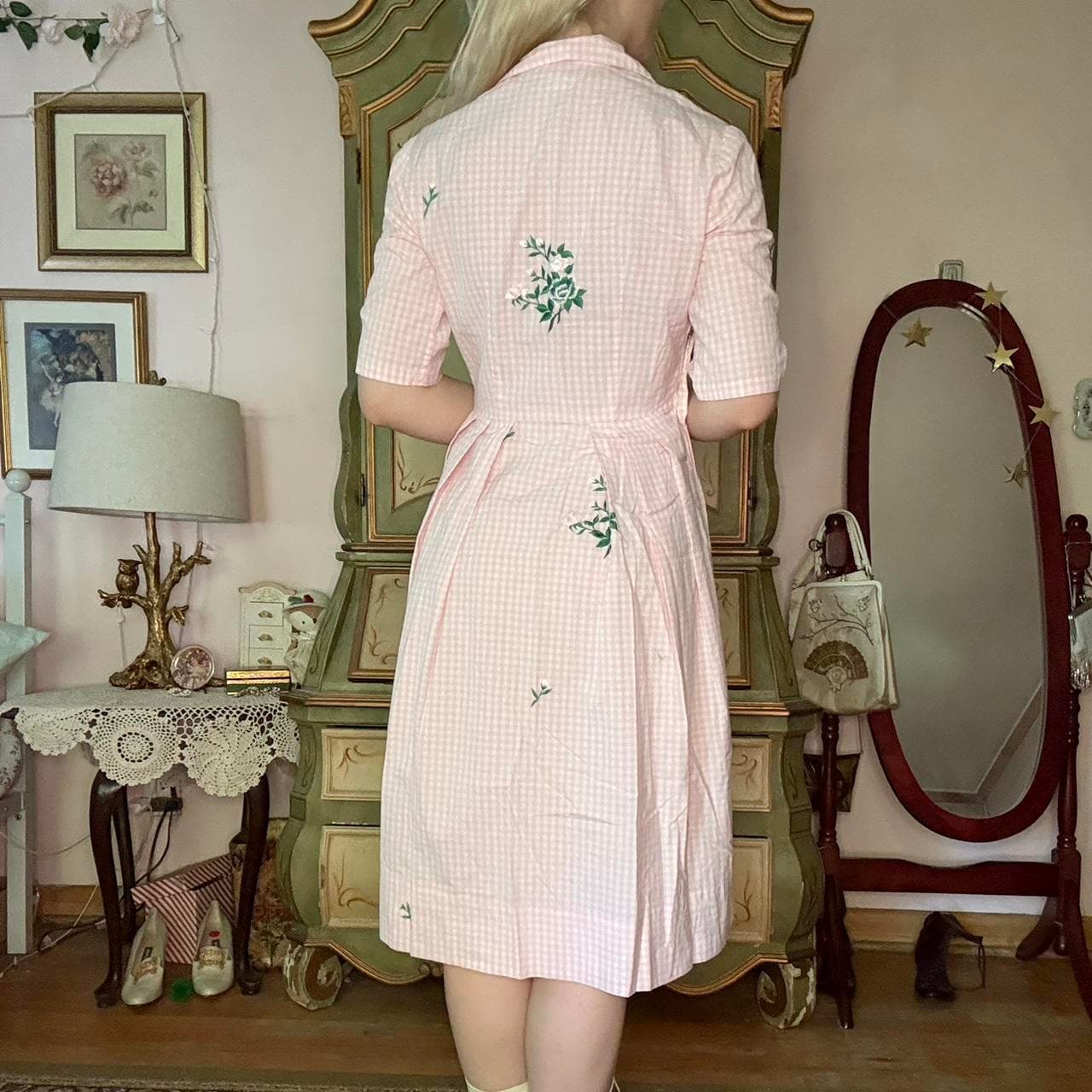 1950s gingham shirt dress, view 4