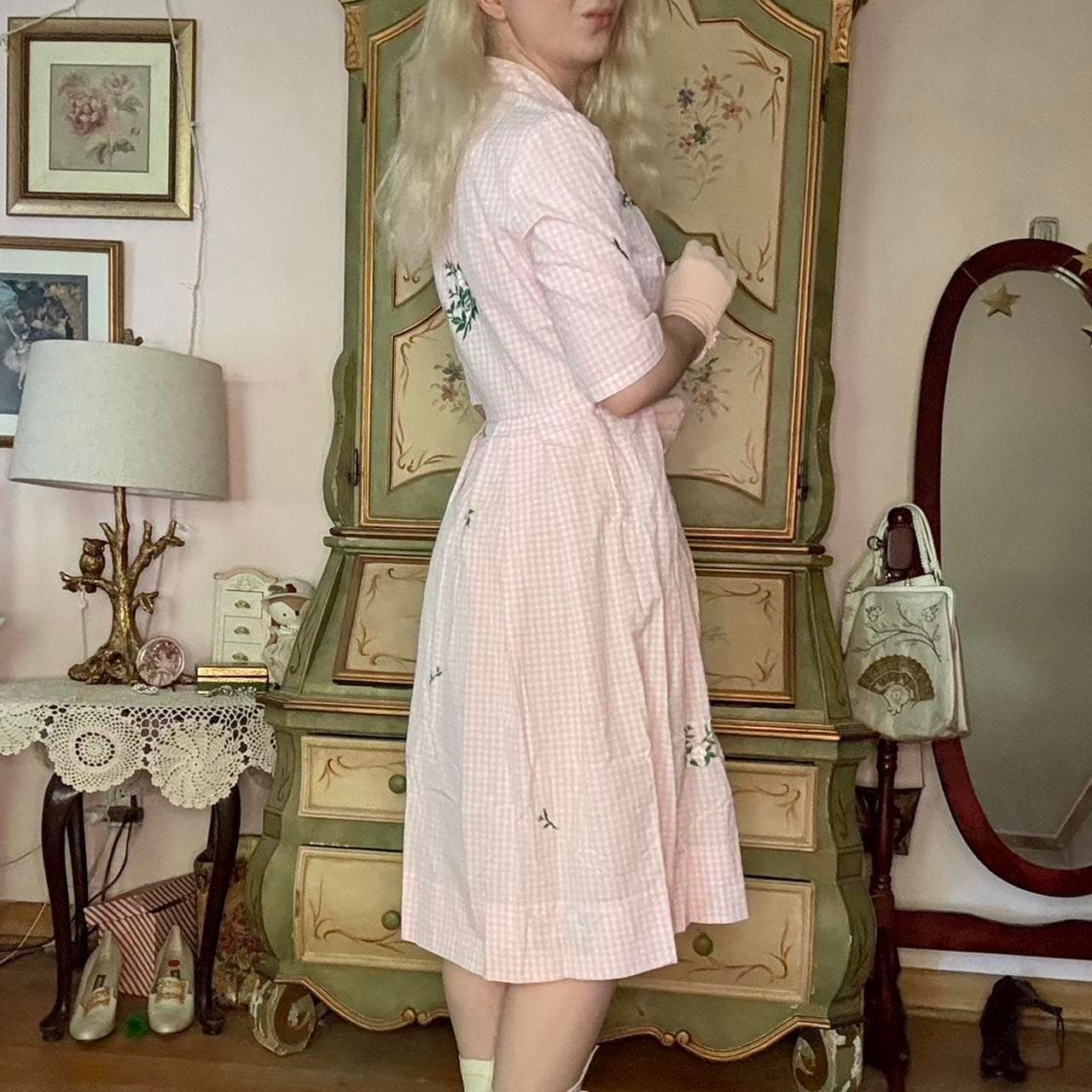 1950s gingham shirt dress, view 6