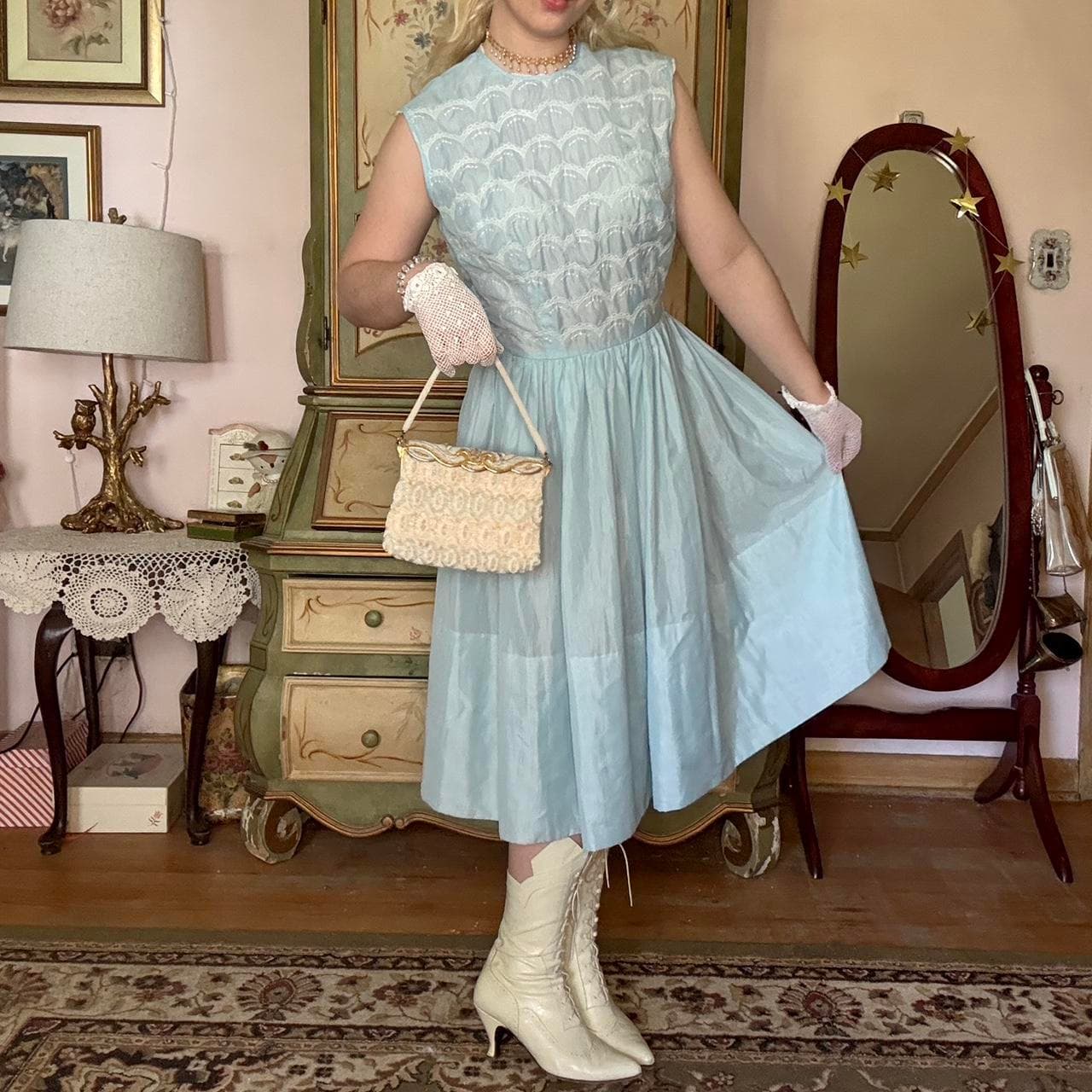 1950s pale blue cotton dress
