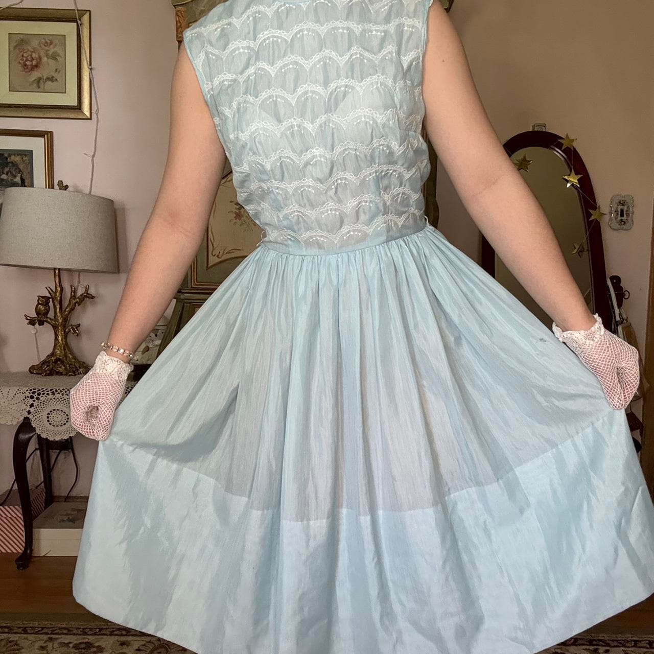 1950s pale blue cotton dress, view 3