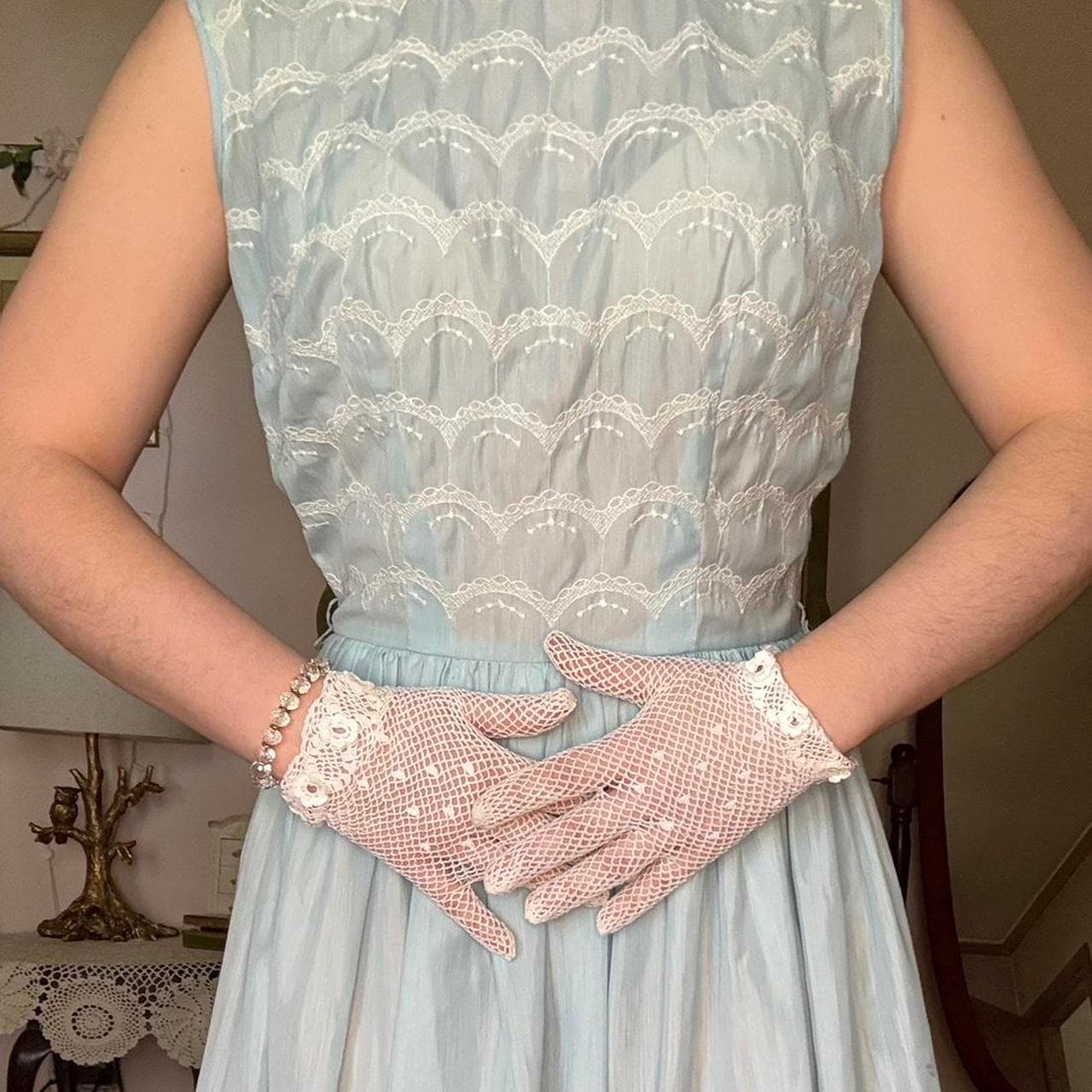 1950s pale blue cotton dress, view 4