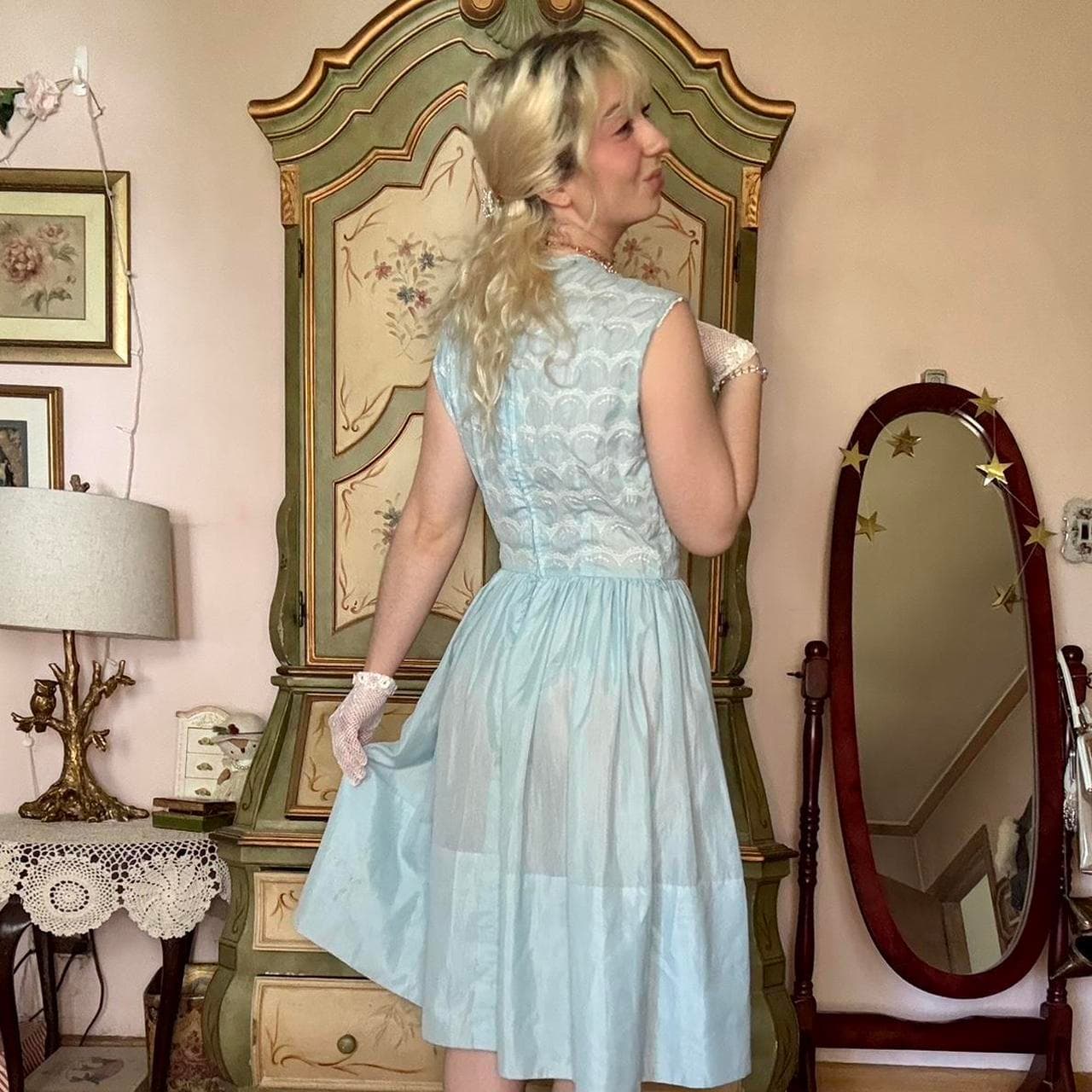 1950s pale blue cotton dress, view 5