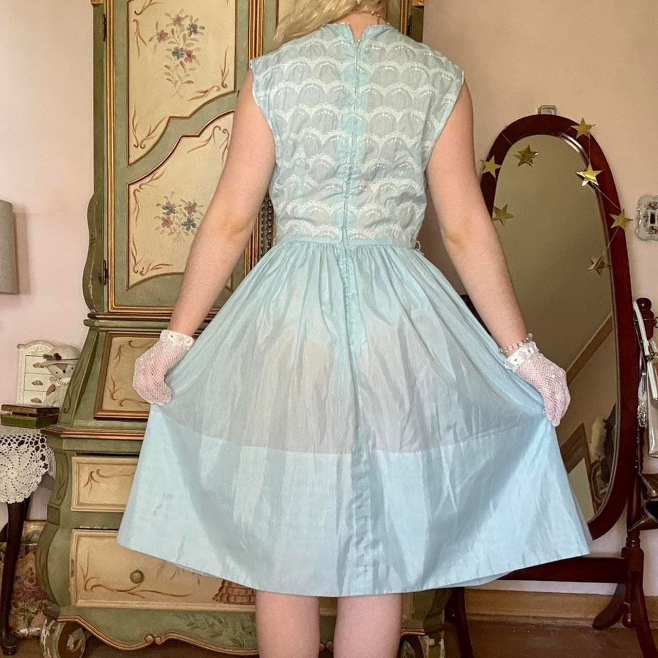 1950s pale blue cotton dress, view 6